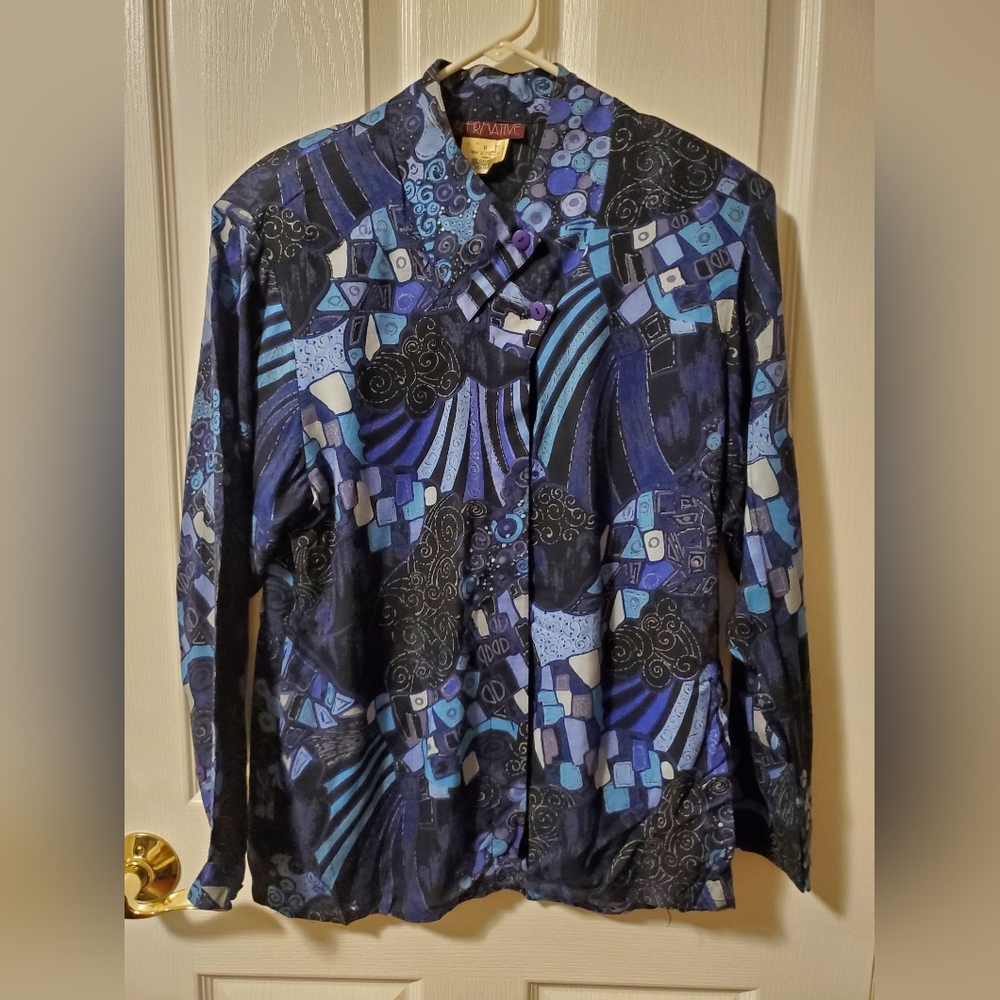 🔴 Patterned black and blue blouse and skirt set